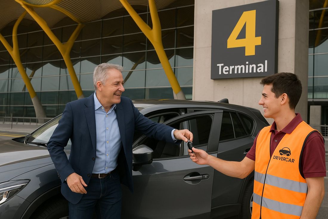 Chófer entregando las llaves a un cliente en la Terminal 4 de Barajas