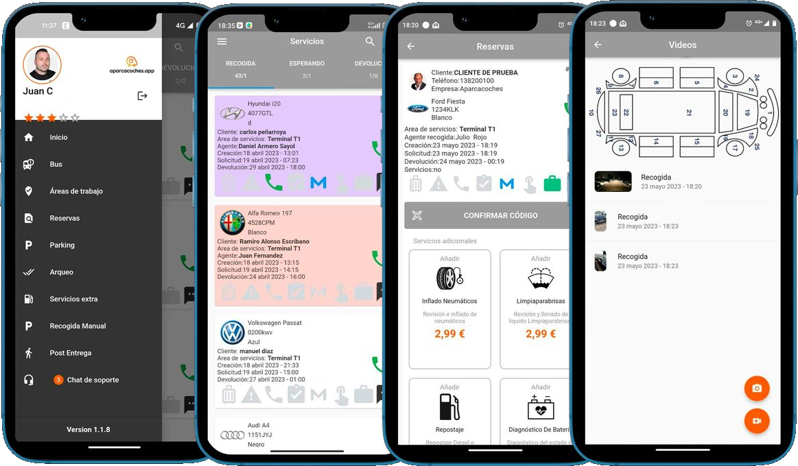 App del operador — servicios, recogidas, estado del vehículo y trazabilidad