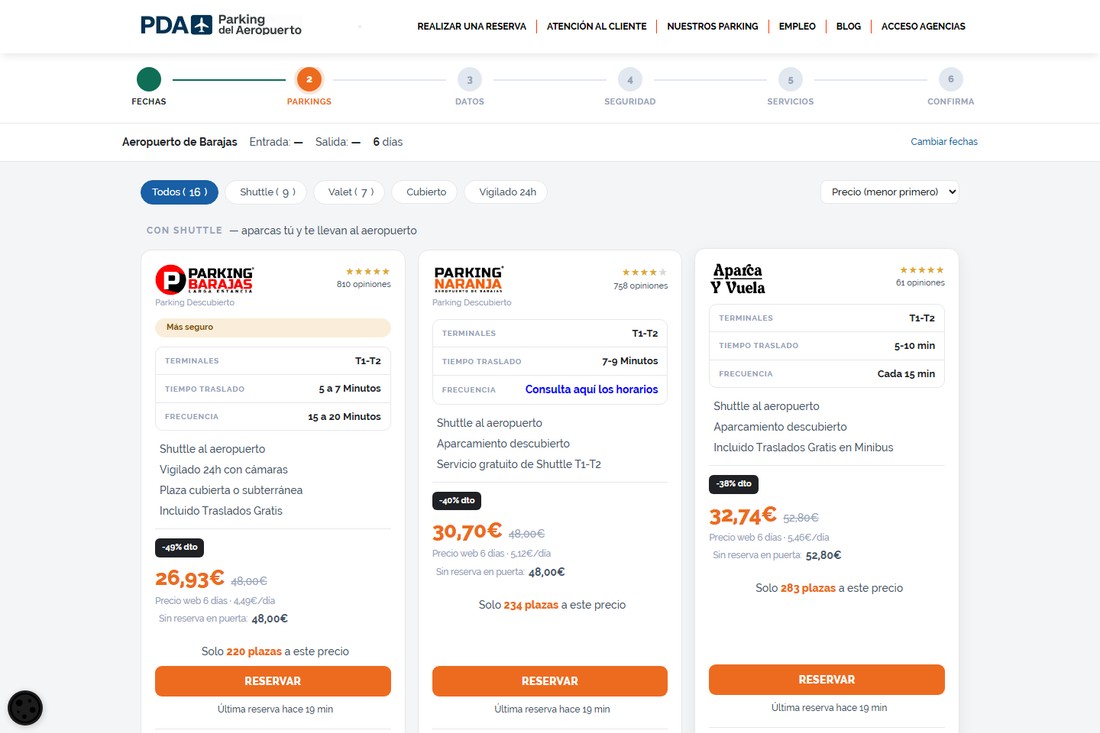 PDA — búsqueda y comparación de parkings por terminal y fecha